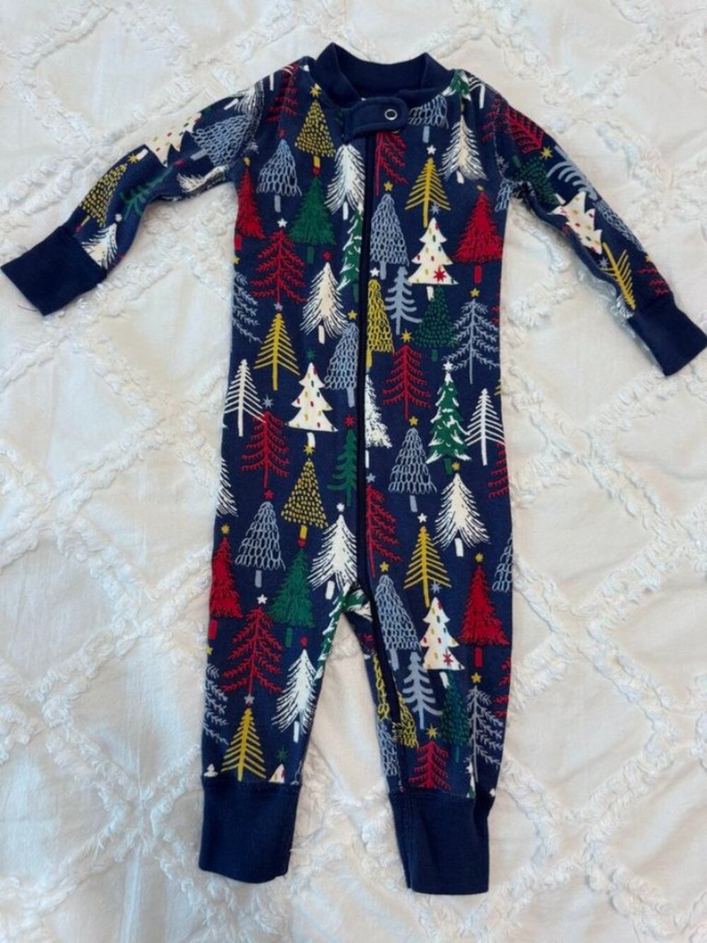 Hanna Andsersson Baby Zip Sleeper Twinkly Trees on Navy 6-12M